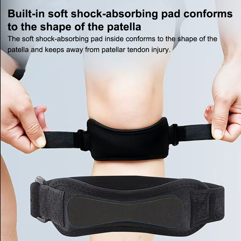 Knee Brace Badminton - 新しい膝パッド、膝蓋腱サポートストラップ、調節可能な衝撃吸収圧縮膝パッドスリーブ（バスケットボール用）