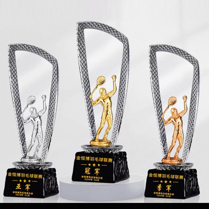 Badminton Europe - カスタムクリスタルトロフィー、バスケットボール、サッカー、バドミントン、卓球、ゴルフ、自転車、ダイビング、金属製、名誉賞トロフィー