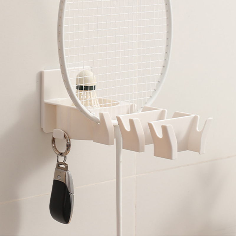 Badminton Player - 穴あけ不要の壁掛けバドミントンラケットホルダー、ボールフック付き、テニス、ピクルボール、卓球パドル用3スロット収納